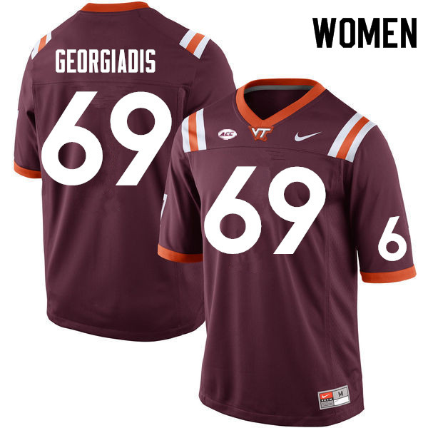 Women #69 Dimitri Georgiadis Virginia Tech Hokies College Football Jerseys Sale-Maroon